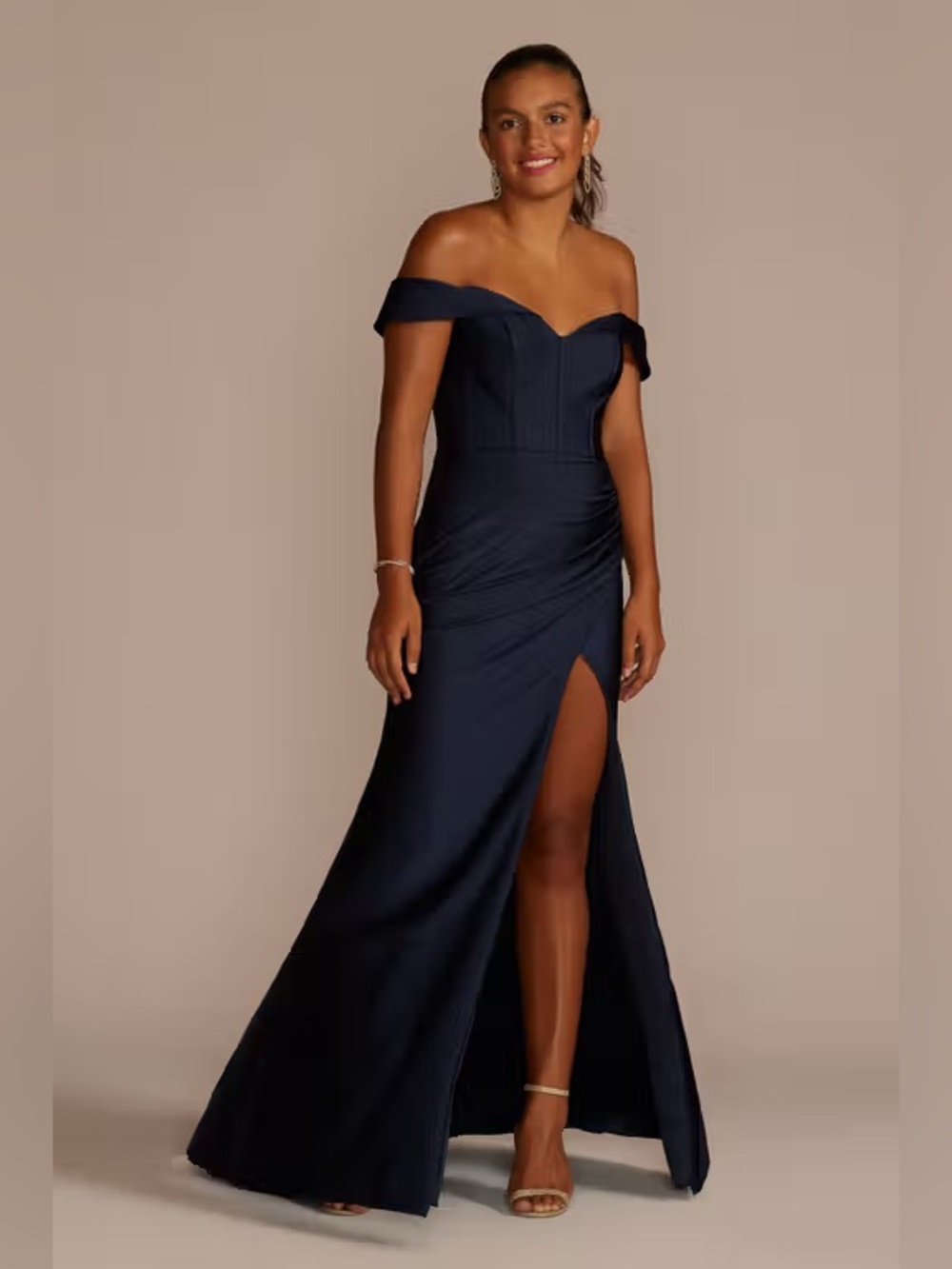 Jules & Cleo Sweetheart Off-the-Shoulder Stretch Satin Dress Midnight Blue sz 8
